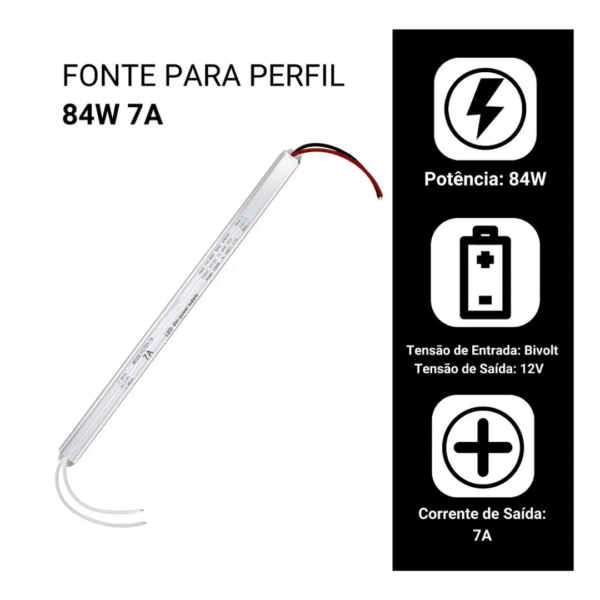 Kit 10 Fonte Slim Driver Para Micro Perfil Fita De Led 12v 7a 84w - Imagem 2
