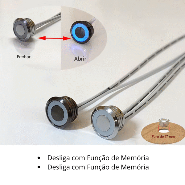 Botão Touch com Indicador para Micro Perfil de Led 4 Amperes Super Discreto - Imagem 3